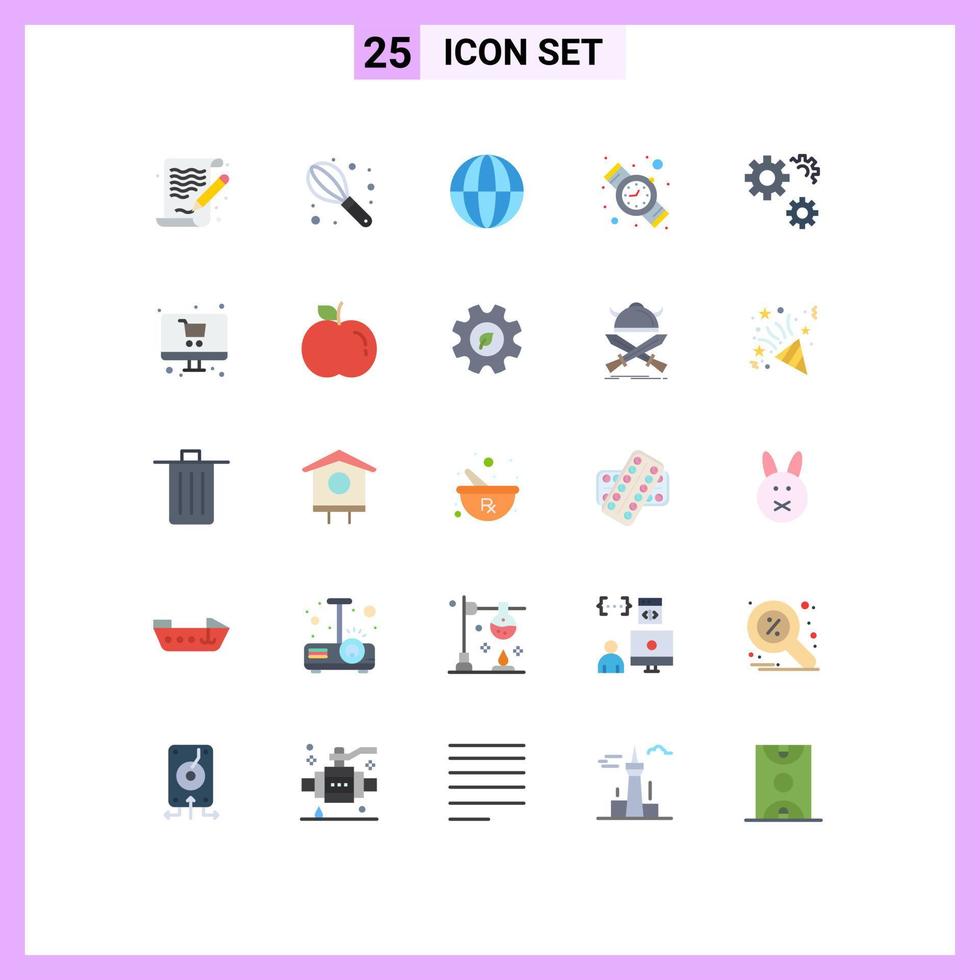 25 Thematic Vector Flat Colors and Editable Symbols of service gears global configuration time Editable Vector Design Elements