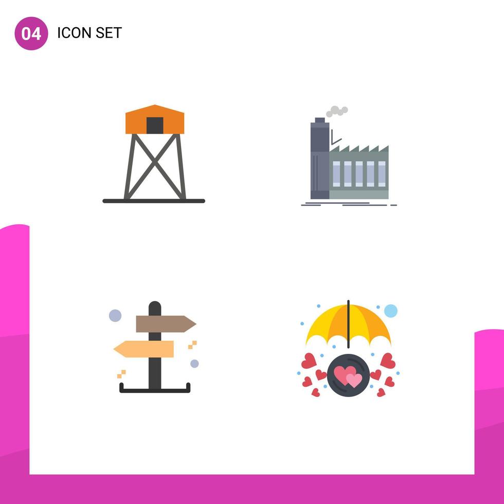 paquete de iconos planos de 4 símbolos universales de torre de producción de defensa decisión industrial elementos de diseño vectorial editables vector