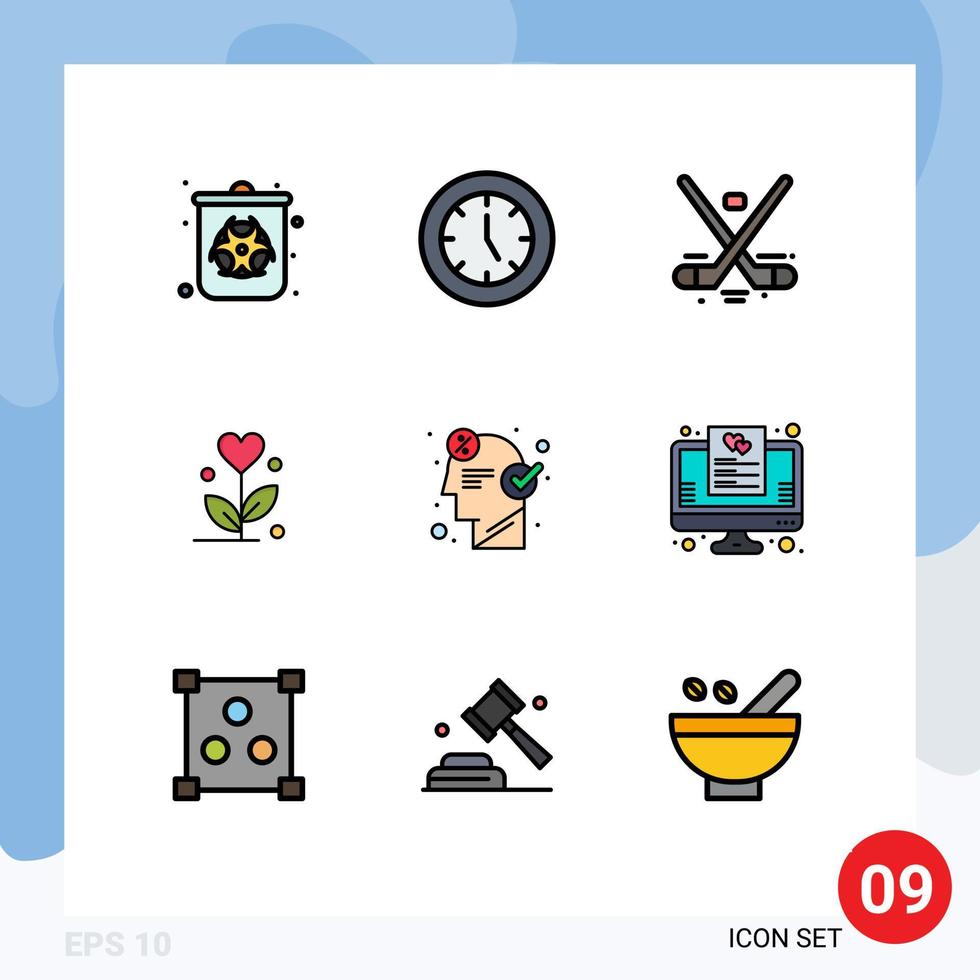 Universal Icon Symbols Group of 9 Modern Filledline Flat Colors of heart flower technology love ice Editable Vector Design Elements