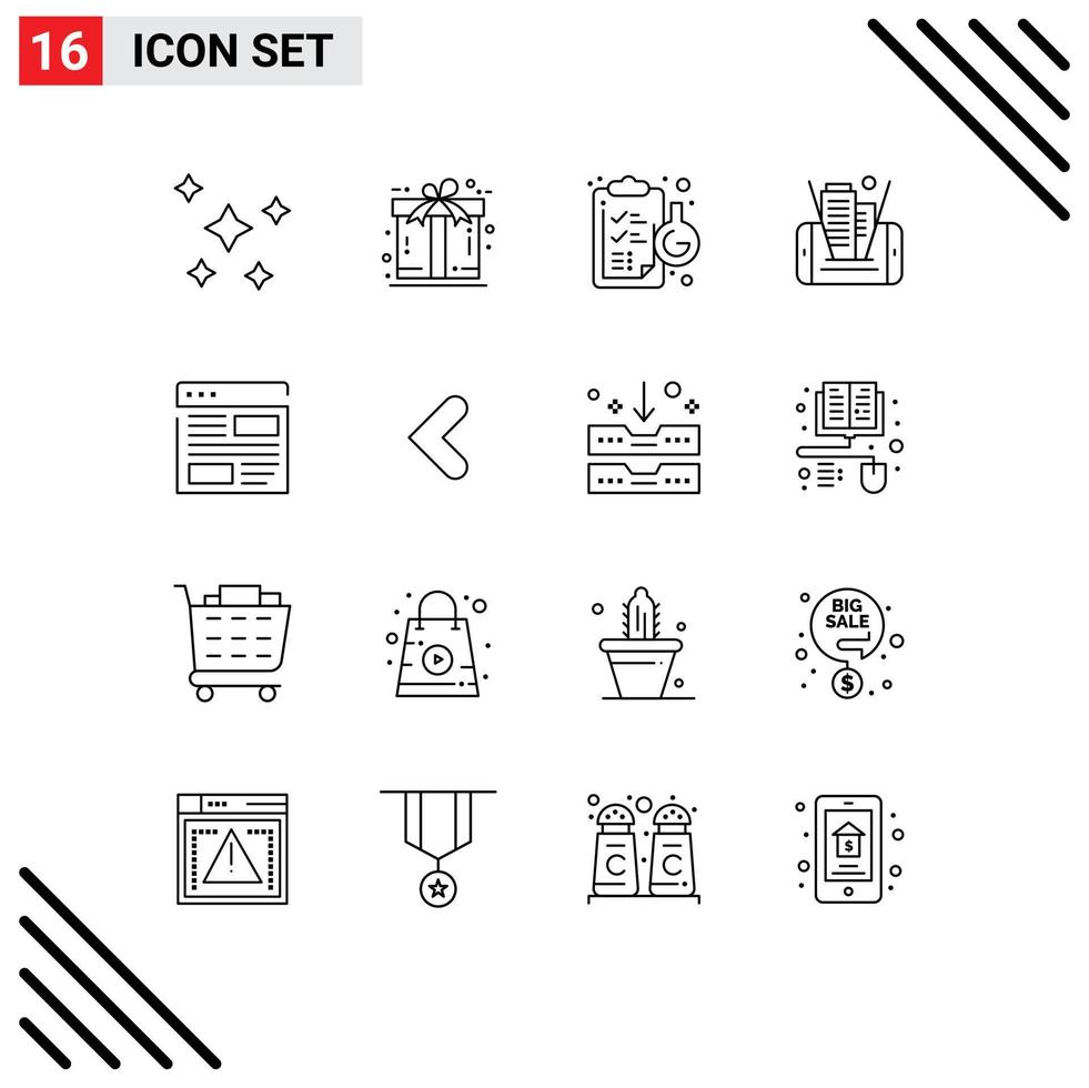 16 Universal Outlines Set for Web and Mobile Applications application technology present cell laboratory Editable Vector Design Elements