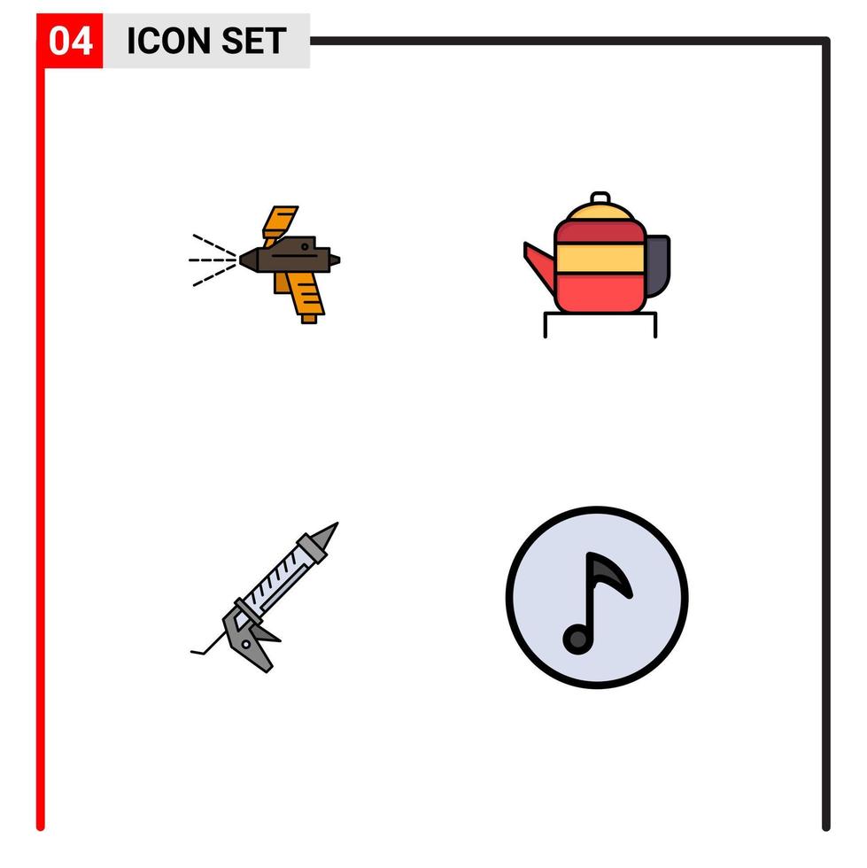 paquete de 4 signos y símbolos modernos de colores planos de línea rellena para medios de impresión web, como la construcción de pistolas de pulverización, la construcción de china, elementos de diseño de vectores editables