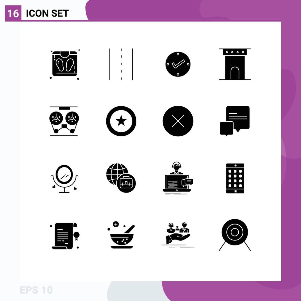 16 Universal Solid Glyphs Set for Web and Mobile Applications audio historic open column arch Editable Vector Design Elements