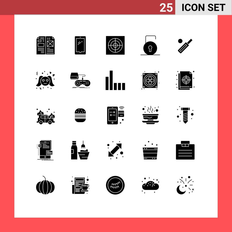 Modern Set of 25 Solid Glyphs and symbols such as australia protect android lock pad fan Editable Vector Design Elements