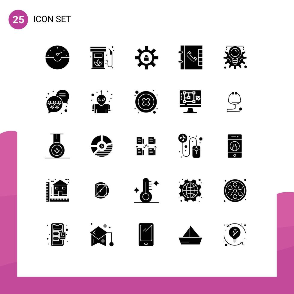 Stock Vector Icon Pack of 25 Line Signs and Symbols for process idea gear gear contacts Editable Vector Design Elements