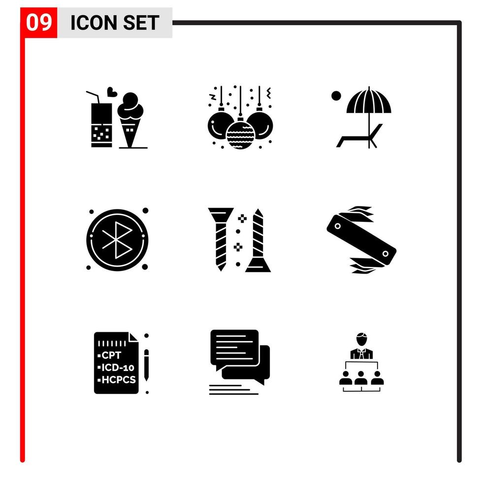 9 Thematic Vector Solid Glyphs and Editable Symbols of screw searching beanch circle summer Editable Vector Design Elements