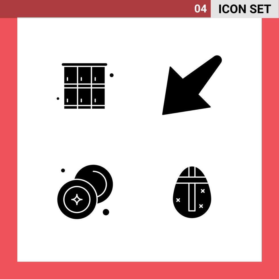 Mobile Interface Solid Glyph Set of 4 Pictograms of cabinet coin sport left money Editable Vector Design Elements