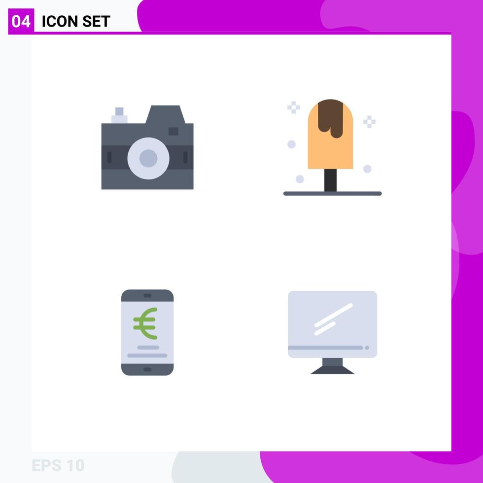 conjunto de 4 iconos de interfaz de usuario modernos símbolos signos para cámara fotografía móvil ice euro elementos de diseño vectorial editables vector