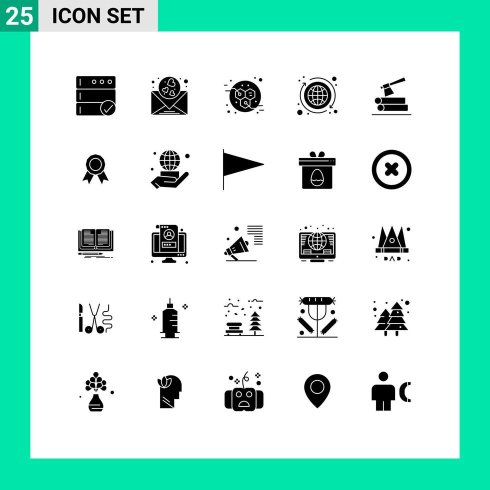 Mobile Interface Solid Glyph Set of 25 Pictograms of wood log molecules ax exchange Editable Vector Design Elements