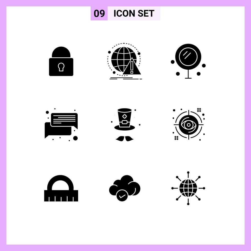 Universal Icon Symbols Group of 9 Modern Solid Glyphs of hat talk virus conversation wedding Editable Vector Design Elements