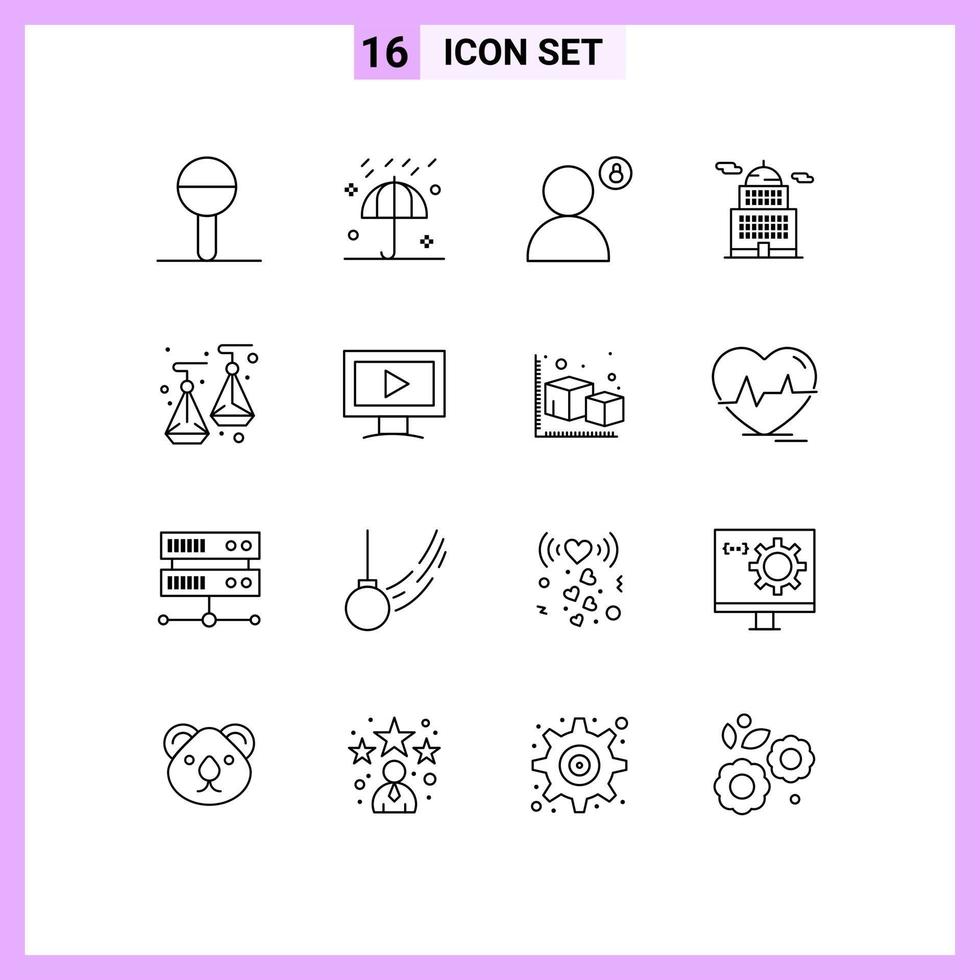 16 Universal Outline Signs Symbols of museum building winter administration privacy Editable Vector Design Elements