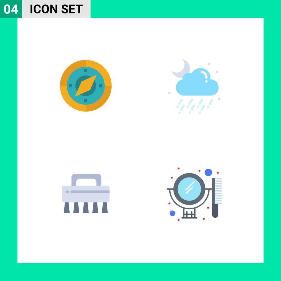 4 User Interface Flat Icon Pack of modern Signs and Symbols of navigation cleaning location weather beauty Editable Vector Design Elements