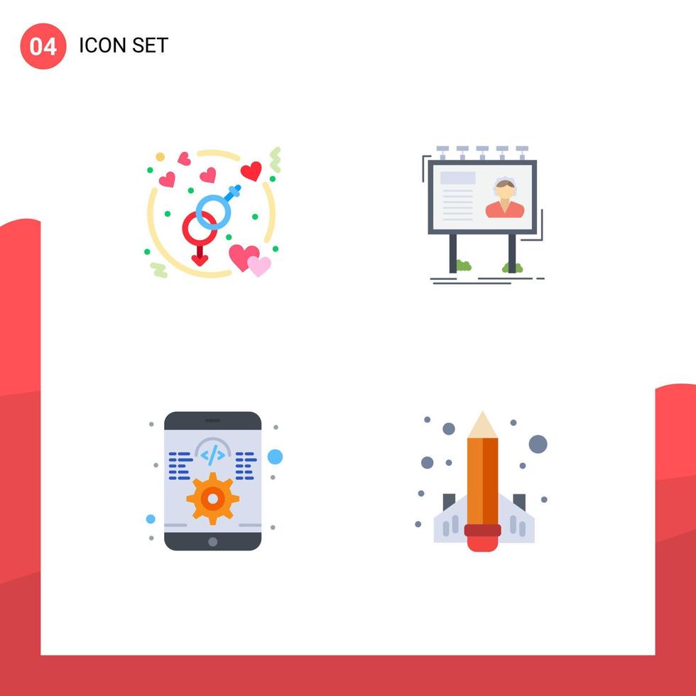 4 Universal Flat Icons Set for Web and Mobile Applications engagement app wedding love billboard software Editable Vector Design Elements