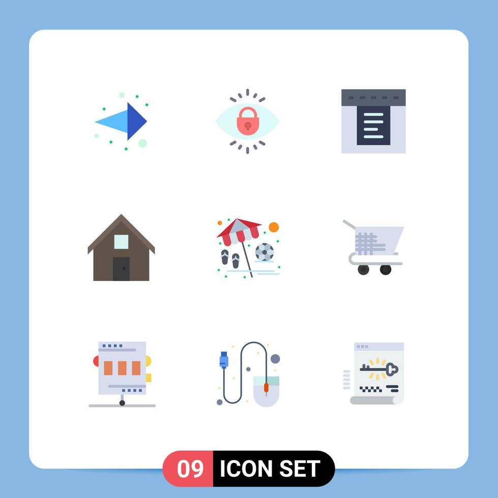 Mobile Interface Flat Color Set of 9 Pictograms of vacation beach tabs home conversation Editable Vector Design Elements