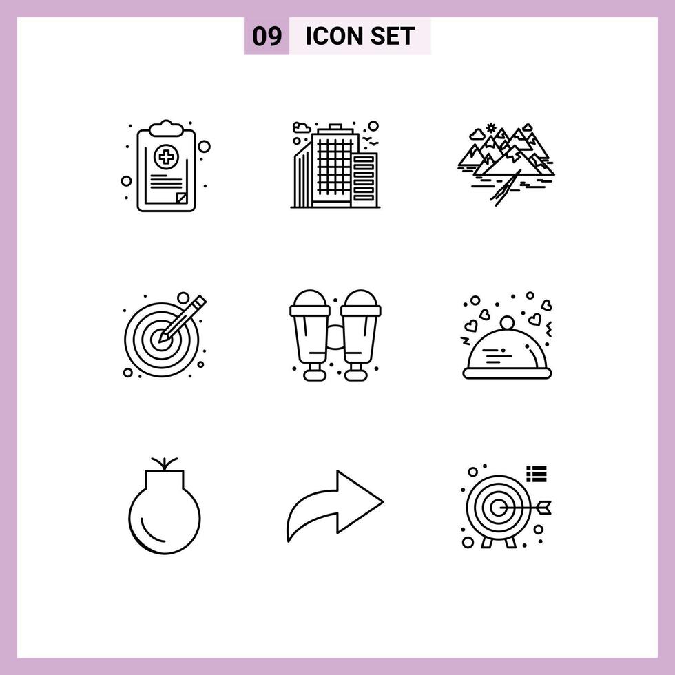 Pack of 9 creative Outlines of binoculars target mountain illustration crack Editable Vector Design Elements