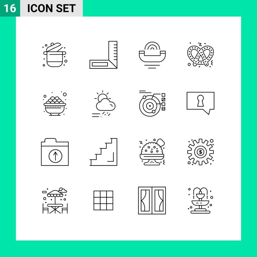 Mobile Interface Outline Set of 16 Pictograms of eat sweet device pretzel telephone Editable Vector Design Elements