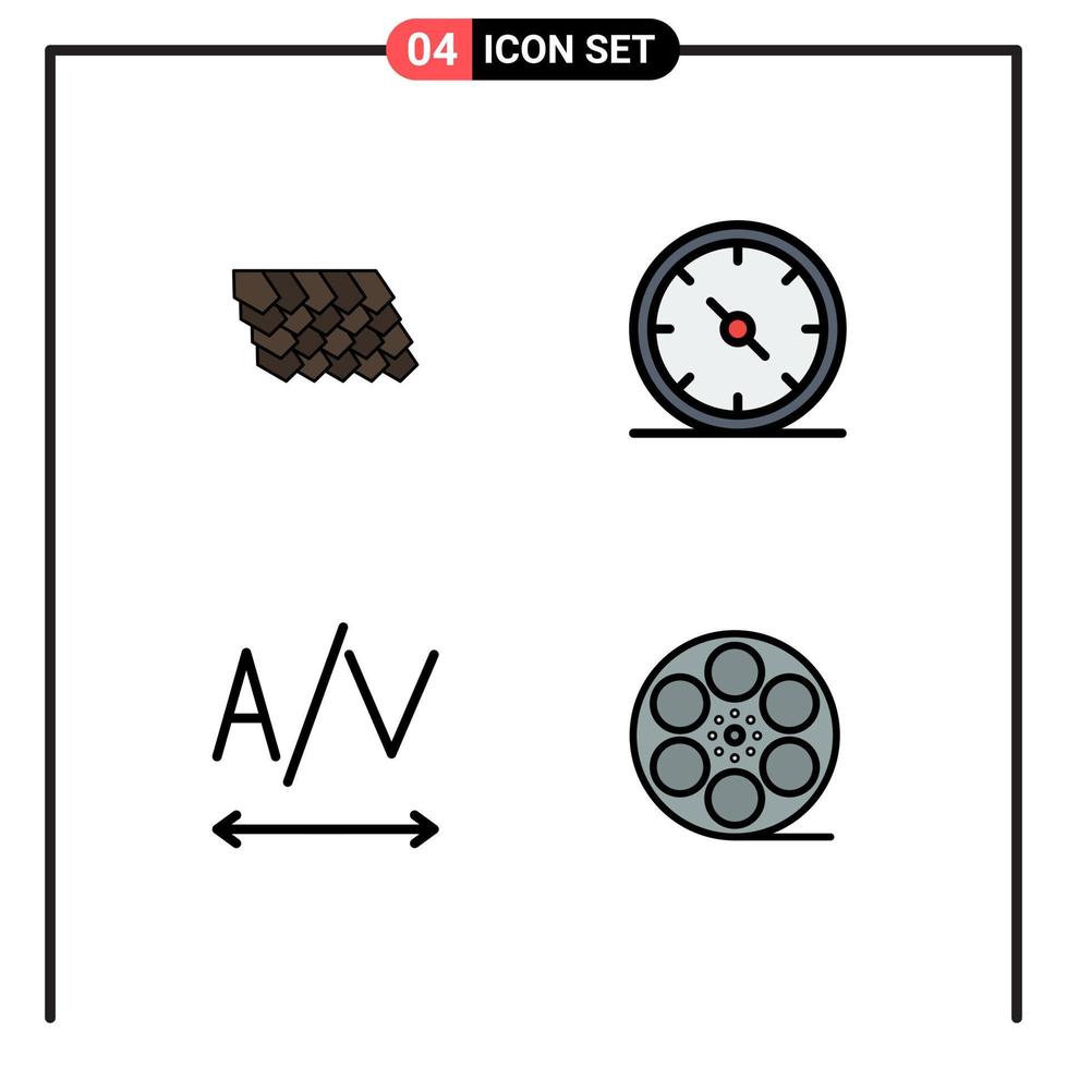 4 Thematic Vector Filledline Flat Colors and Editable Symbols of roof tracking construction gauge play Editable Vector Design Elements