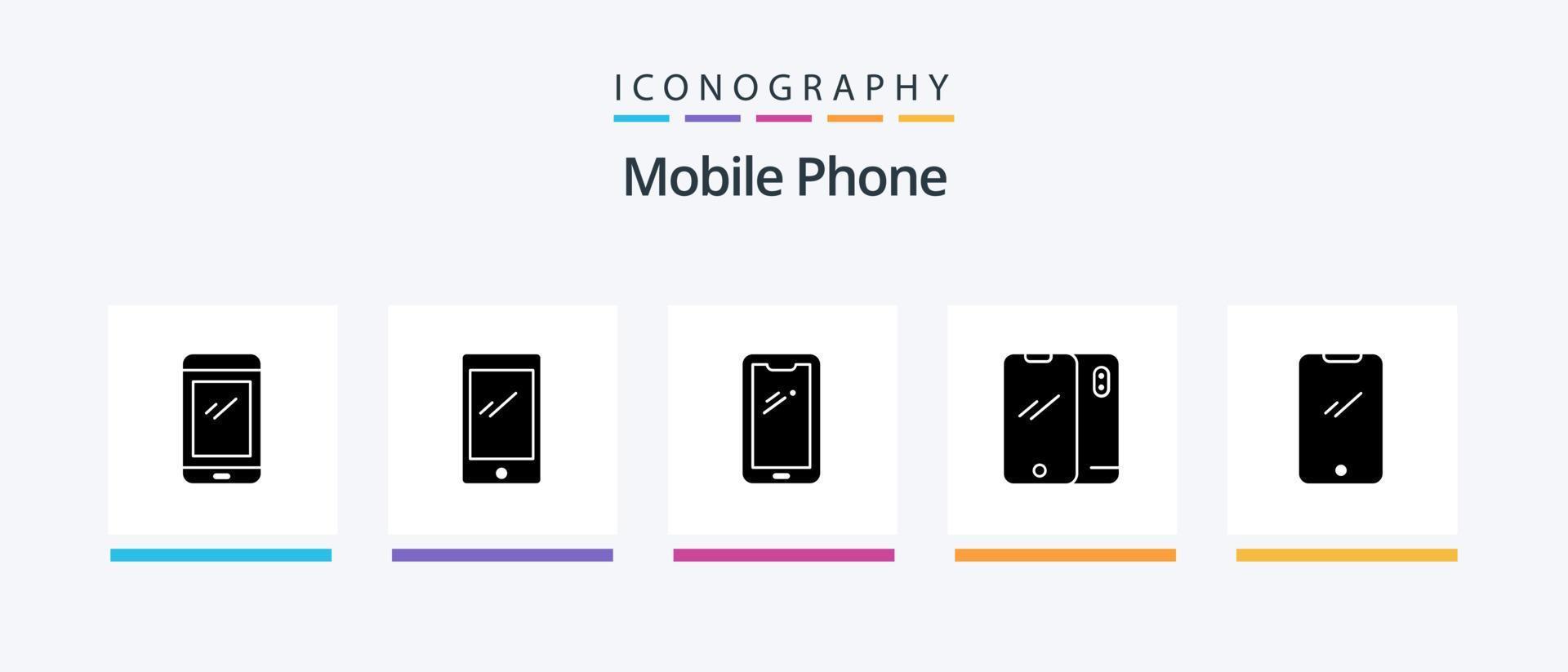 paquete de iconos de glifo 5 de teléfono móvil que incluye .. diseño de iconos creativos vector