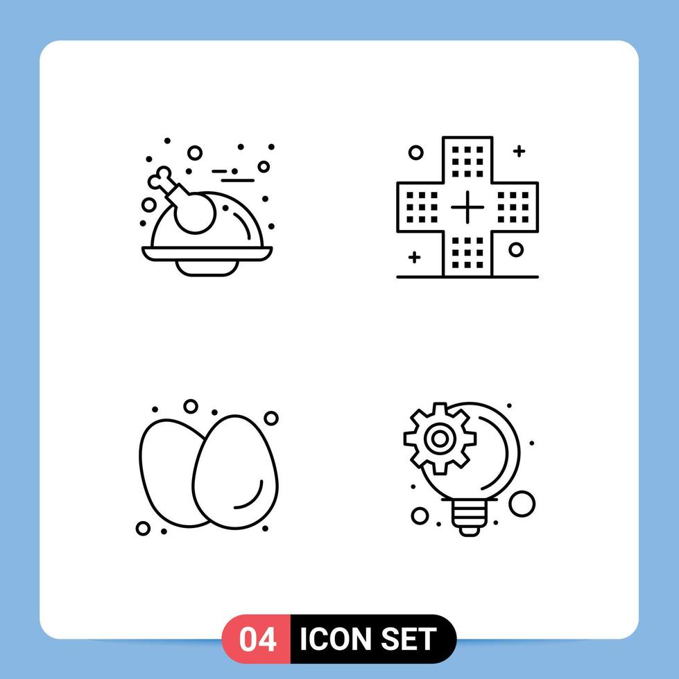 Set of 4 Modern UI Icons Symbols Signs for holiday boiled eggs chicken form diet Editable Vector Design Elements