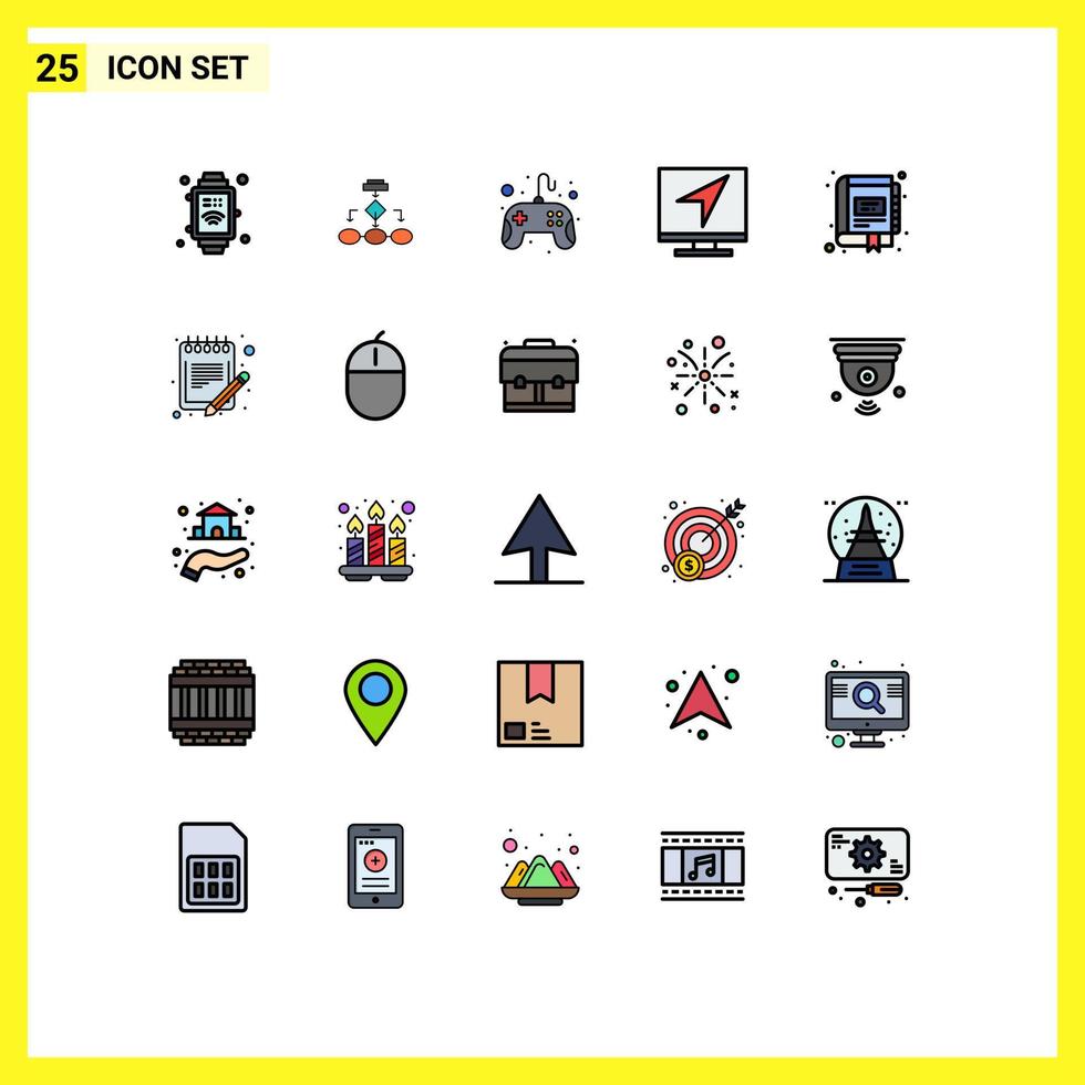 Pack of 25 creative Filled line Flat Colors of message computer structure communication game Editable Vector Design Elements