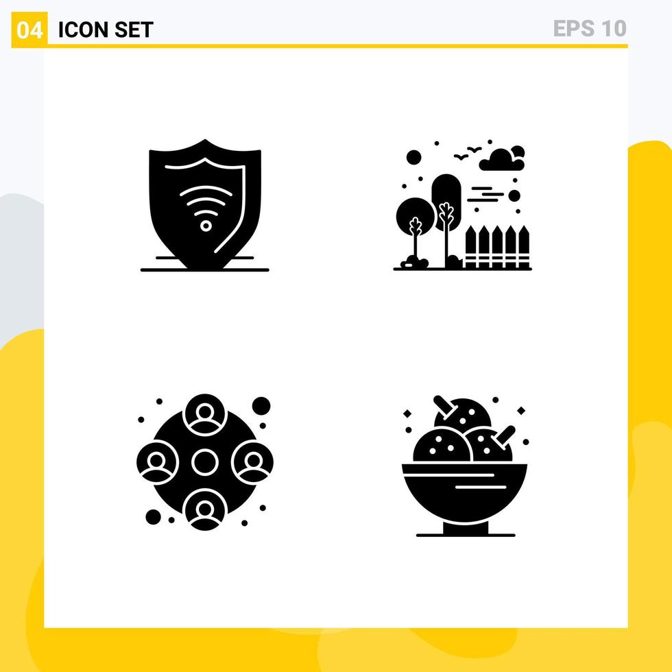 Group of Solid Glyphs Signs and Symbols for internet team shield cityscape work Editable Vector Design Elements