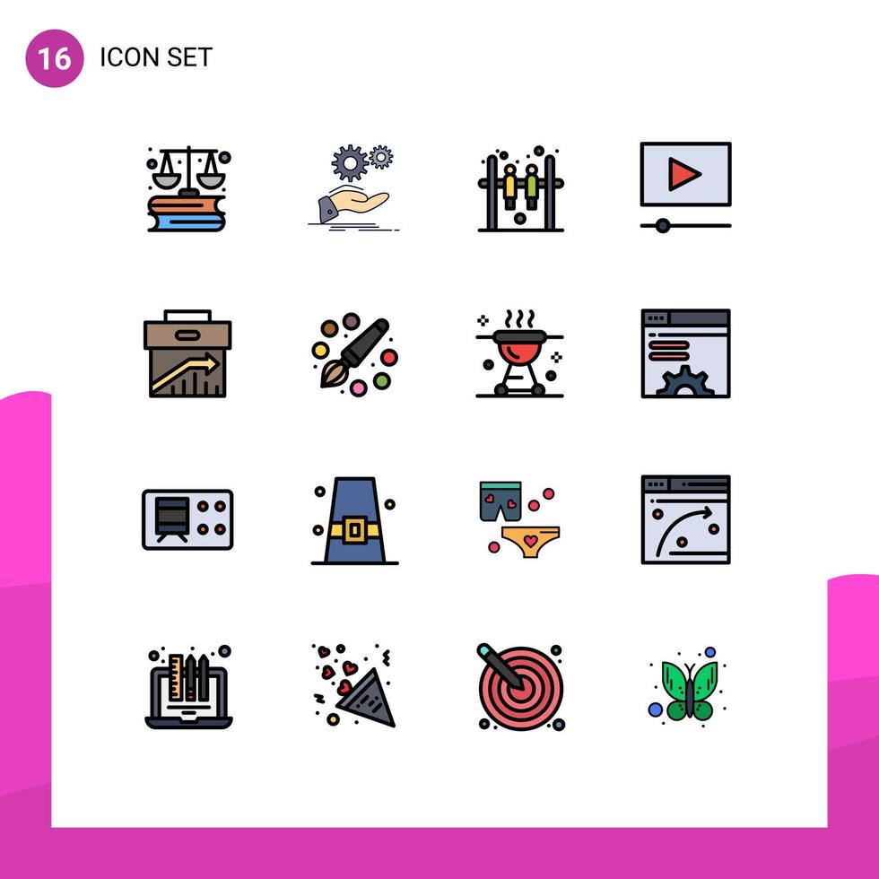 16 User Interface Flat Color Filled Line Pack of modern Signs and Symbols of corporate arrow services player cinema Editable Creative Vector Design Elements