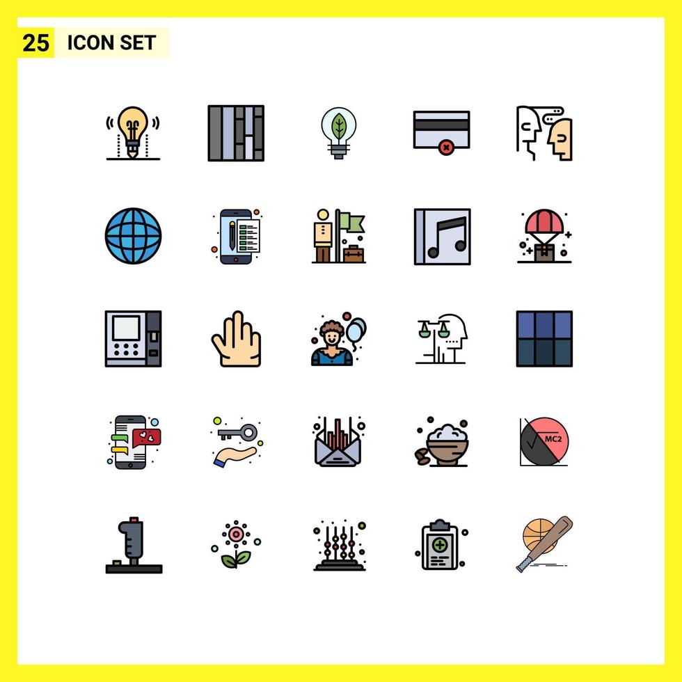 Pack of 25 Modern Filled line Flat Colors Signs and Symbols for Web Print Media such as interaction communication of brain money Editable Vector Design Elements