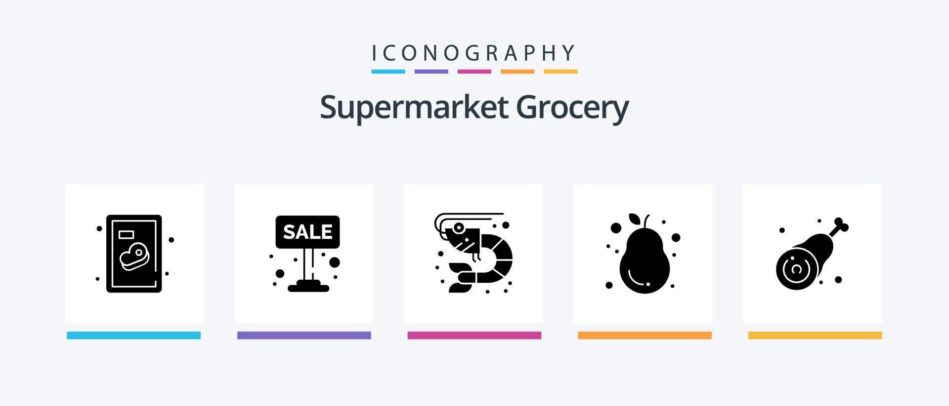 Grocery Glyph 5 Icon Pack Including drumstick. pear. fish. guava.. Creative Icons Design vector