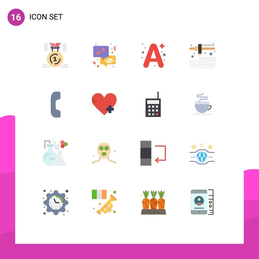 paquete de color plano de 16 símbolos universales de agregar llamada una respuesta modelado paquete editable de elementos creativos de diseño de vectores