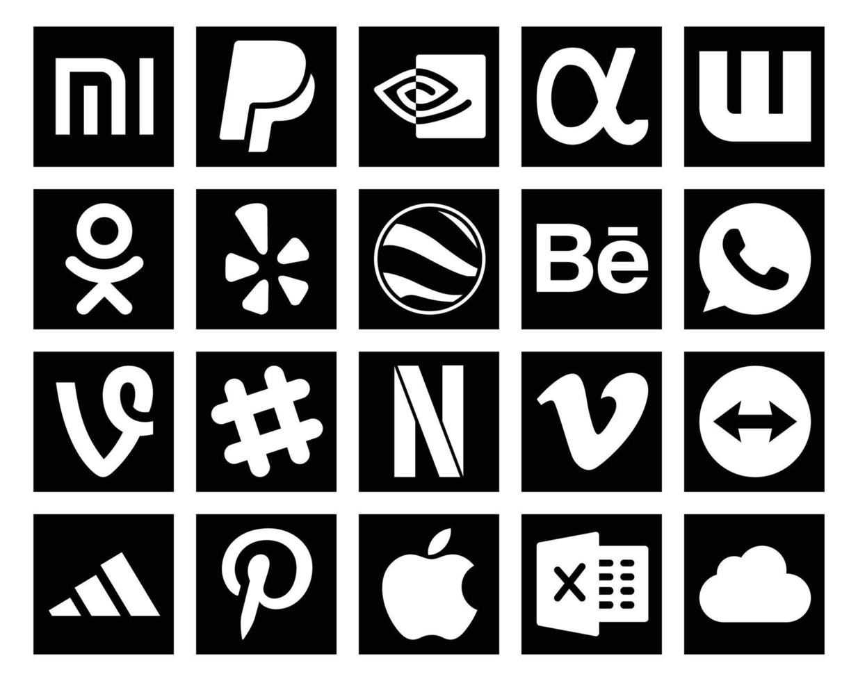 20 Social Media Icon Pack Including adidas video behance vimeo chat vector