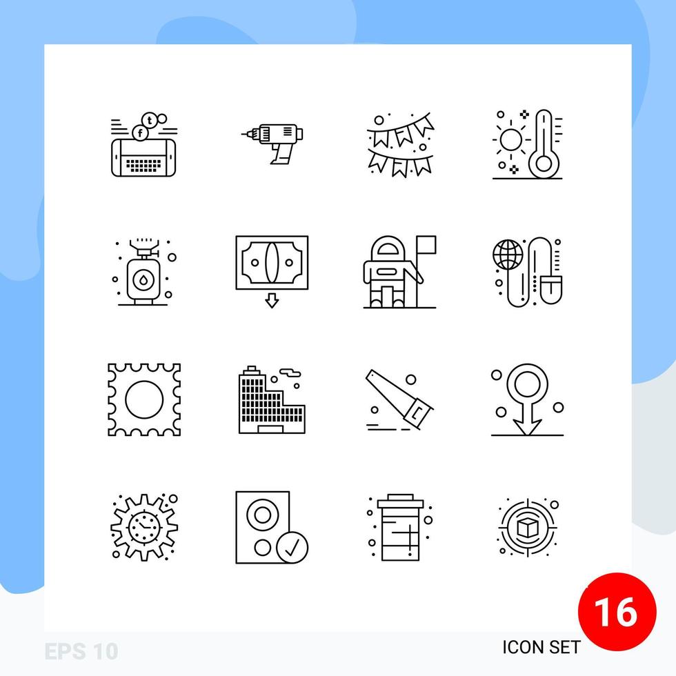 16 Universal Outline Signs Symbols of weather summer cordless hot ornament Editable Vector Design Elements