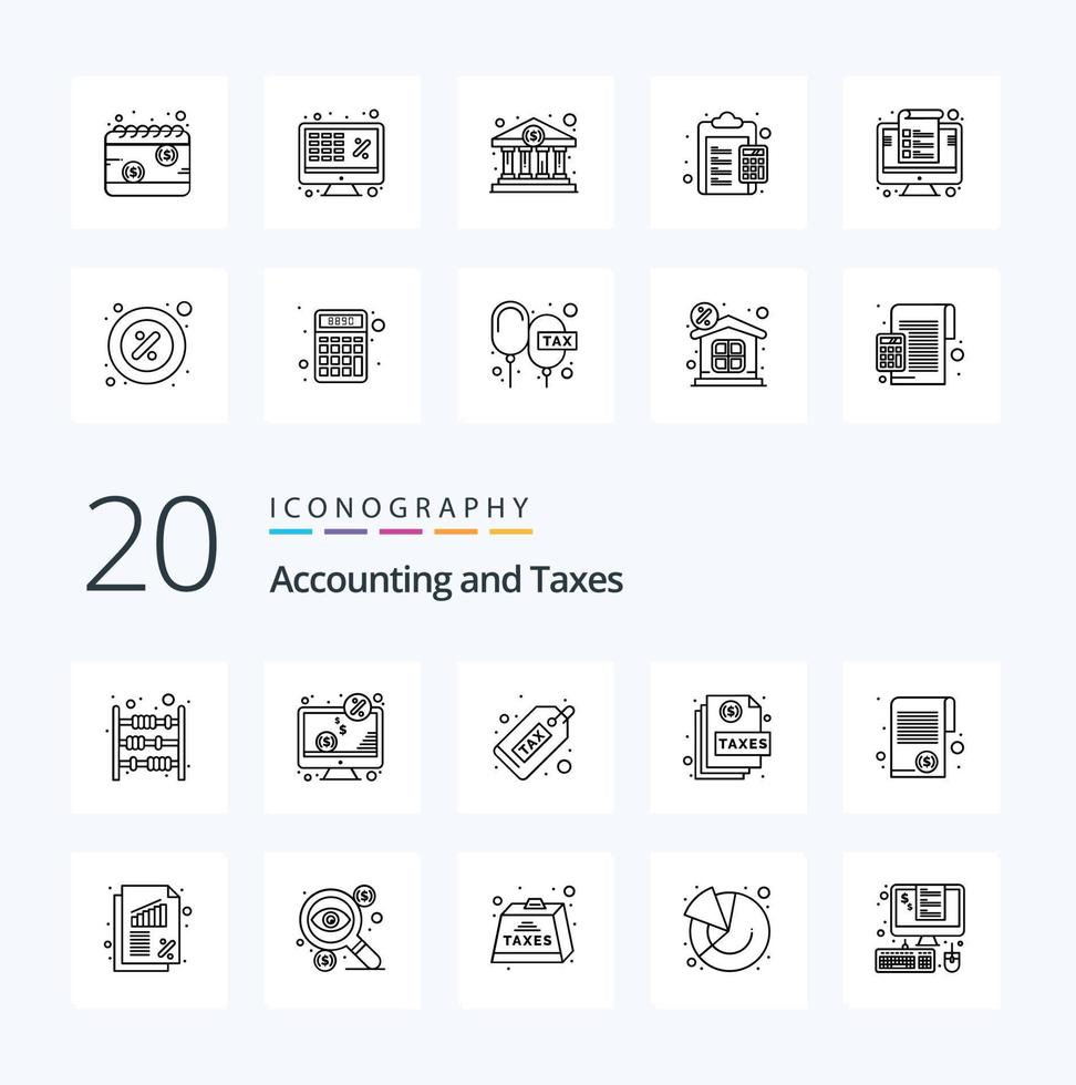 20 Taxes Line icon Pack like document monitor money duty vector