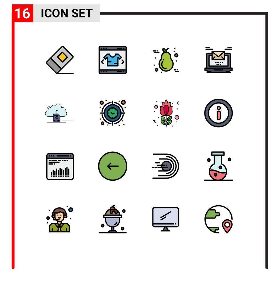 Stock Vector Icon Pack of 16 Line Signs and Symbols for cloud email pear mail computer Editable Creative Vector Design Elements
