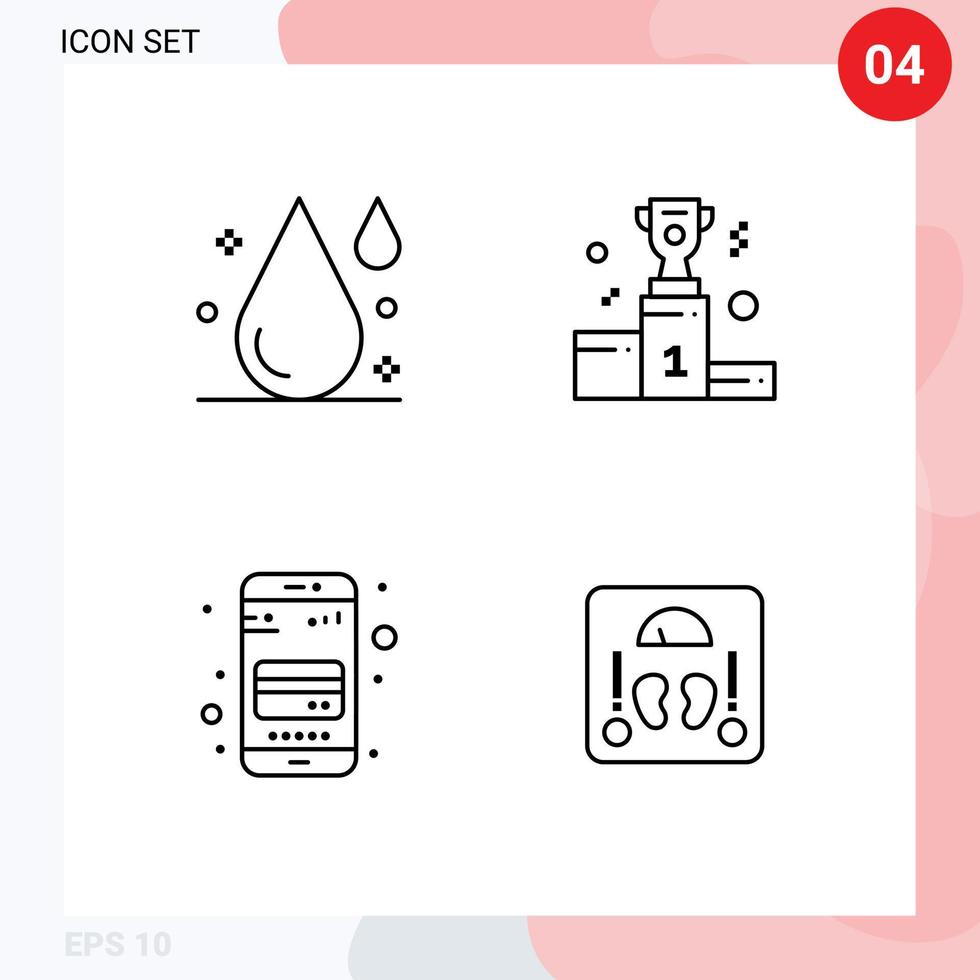 Set of 4 Commercial Filledline Flat Colors pack for blood atm card water win mobile Editable Vector Design Elements