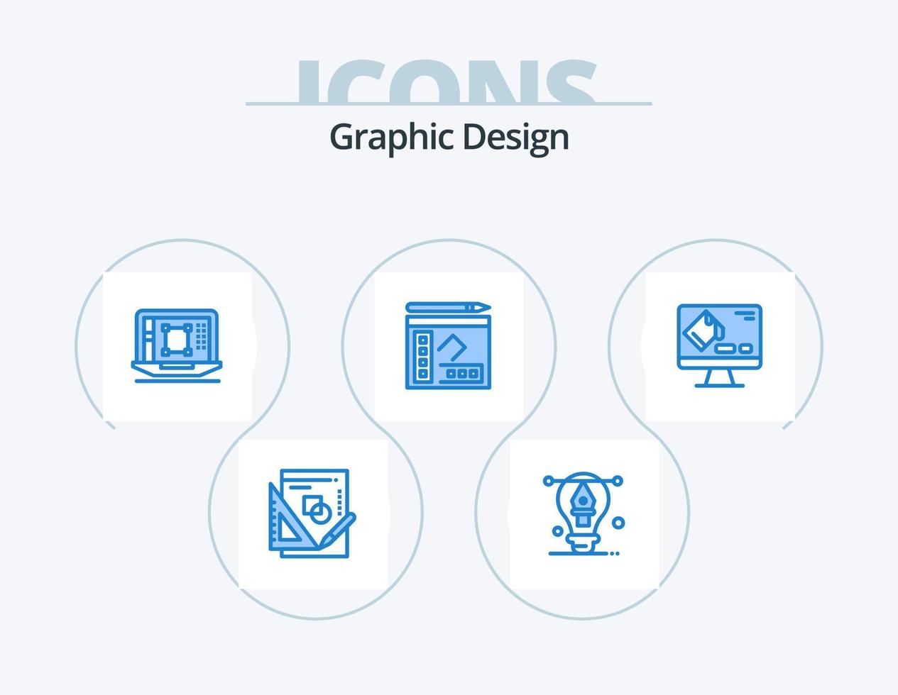 Graphic Design Blue Icon Pack 5 Icon Design. color. copy. laptop. notebook. increase vector