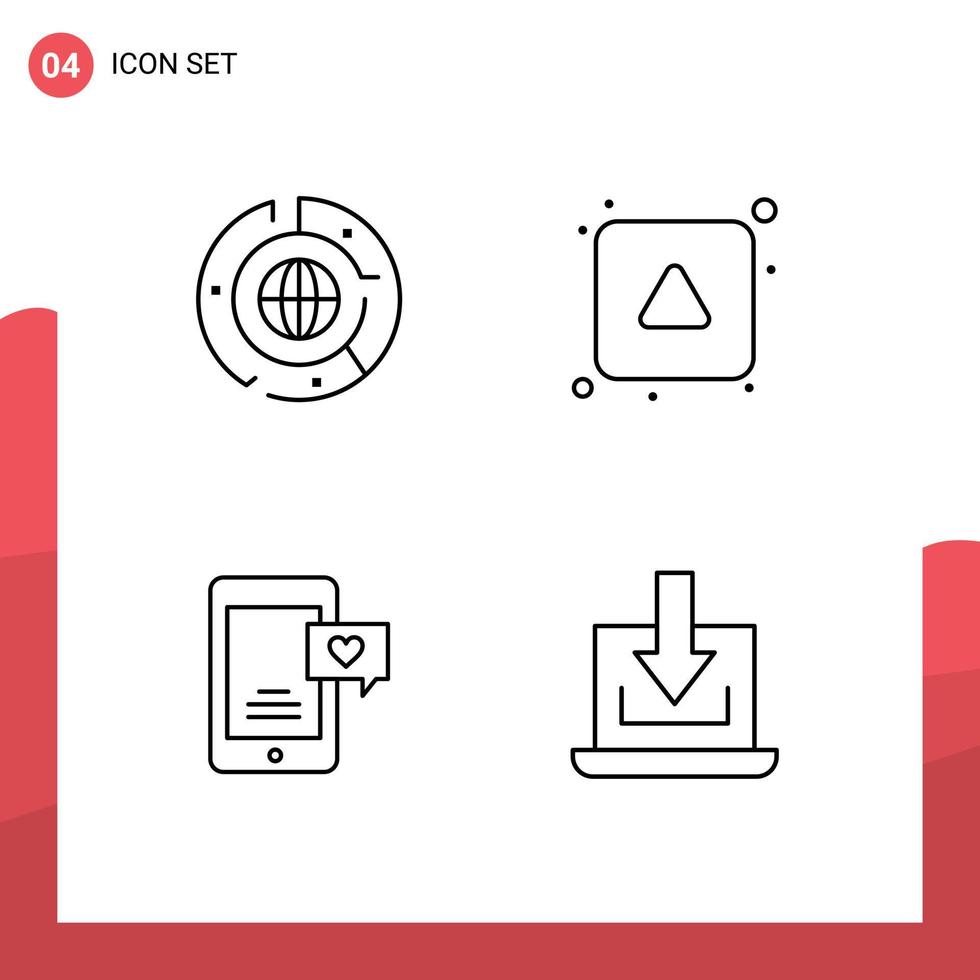 Mobile Interface Line Set of 4 Pictograms of big mobile data arrow chat bubble Editable Vector Design Elements