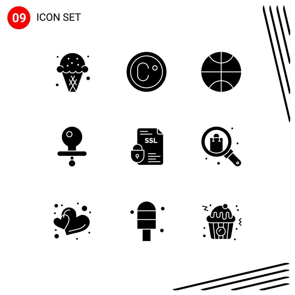 9 iconos creativos signos y símbolos modernos del documento ssl certificado de baloncesto pezón elementos de diseño vectorial editables vector