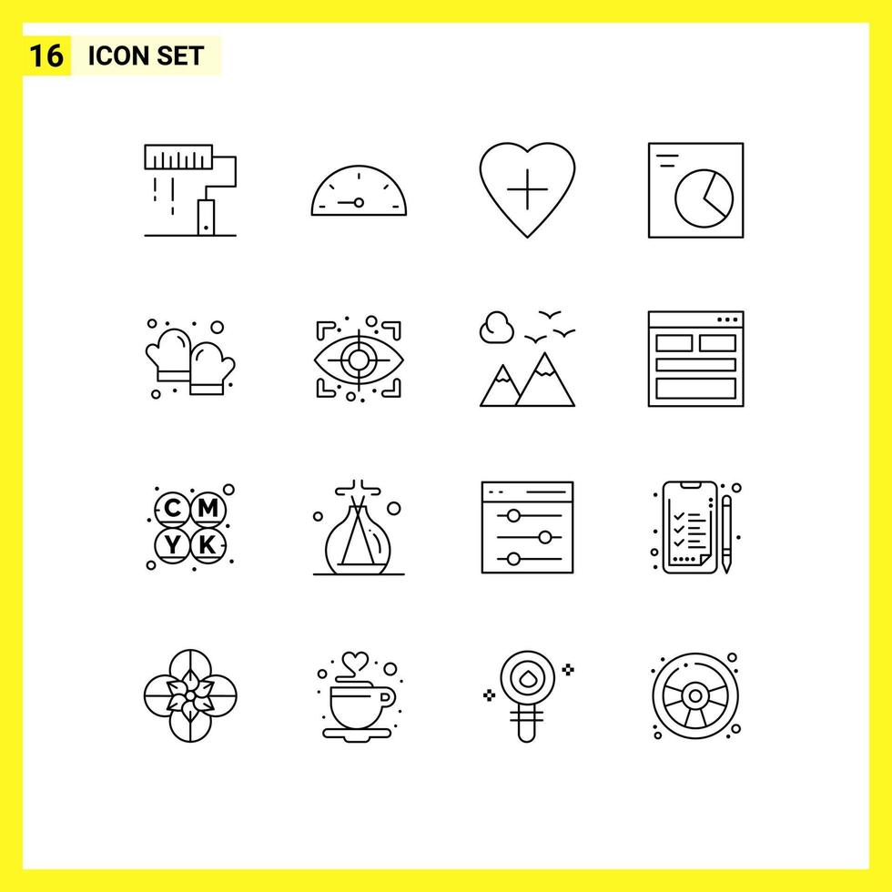 16 Thematic Vector Outlines and Editable Symbols of glove baking heart baked pie Editable Vector Design Elements
