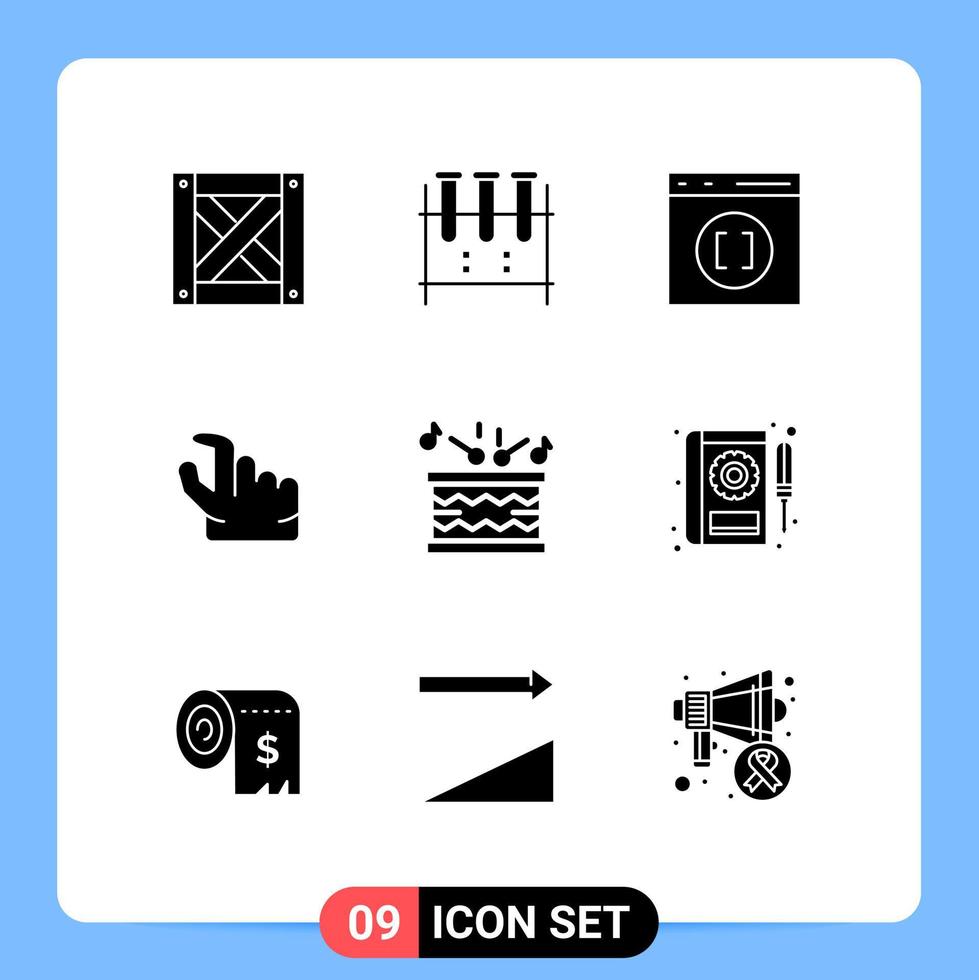 Stock Vector Icon Pack of 9 Line Signs and Symbols for music drum browser zoom in Editable Vector Design Elements