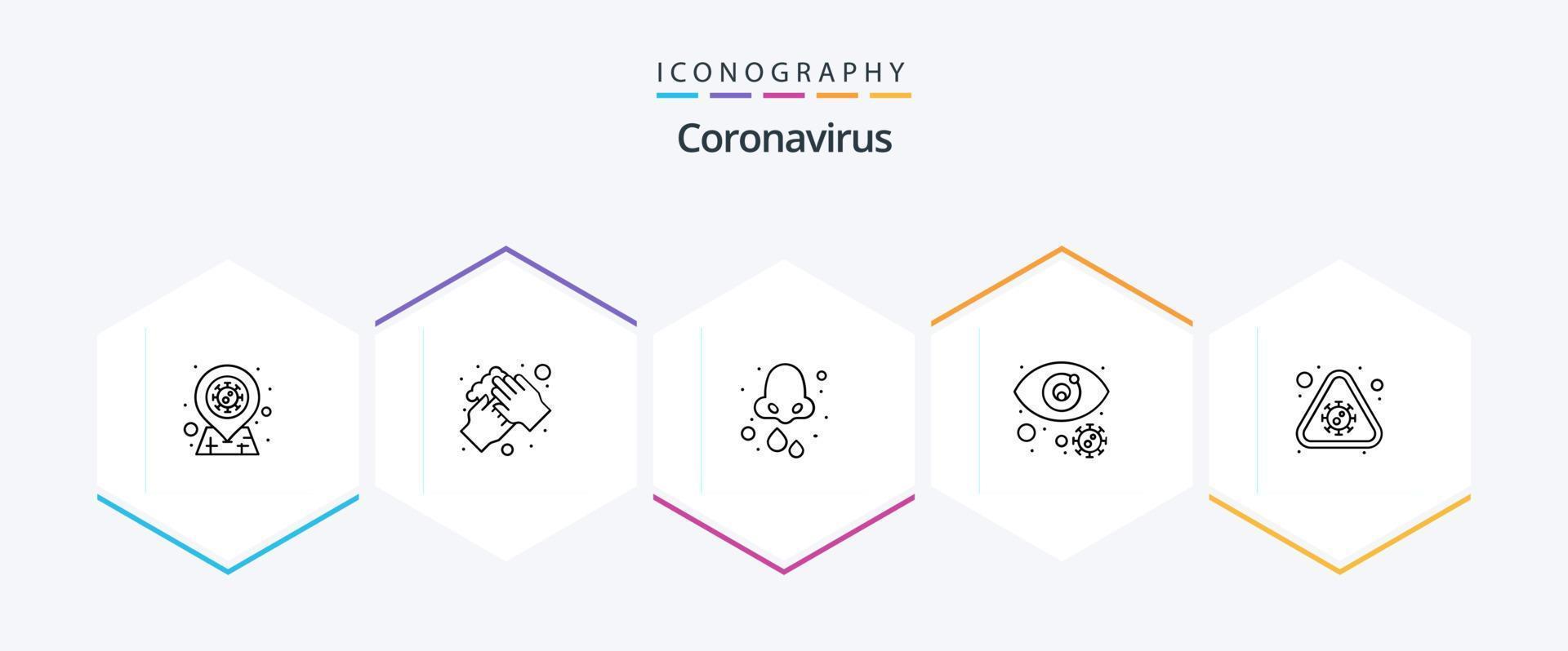 Coronavirus 25 Line icon pack including notice. view. allergy. search. nose vector