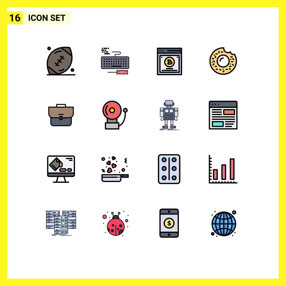 User Interface Pack of 16 Basic Flat Color Filled Lines of case sweets repair food split testing Editable Creative Vector Design Elements