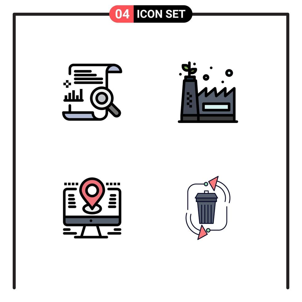 User Interface Pack of 4 Basic Filledline Flat Colors of chart computer search ecology factory lcd Editable Vector Design Elements