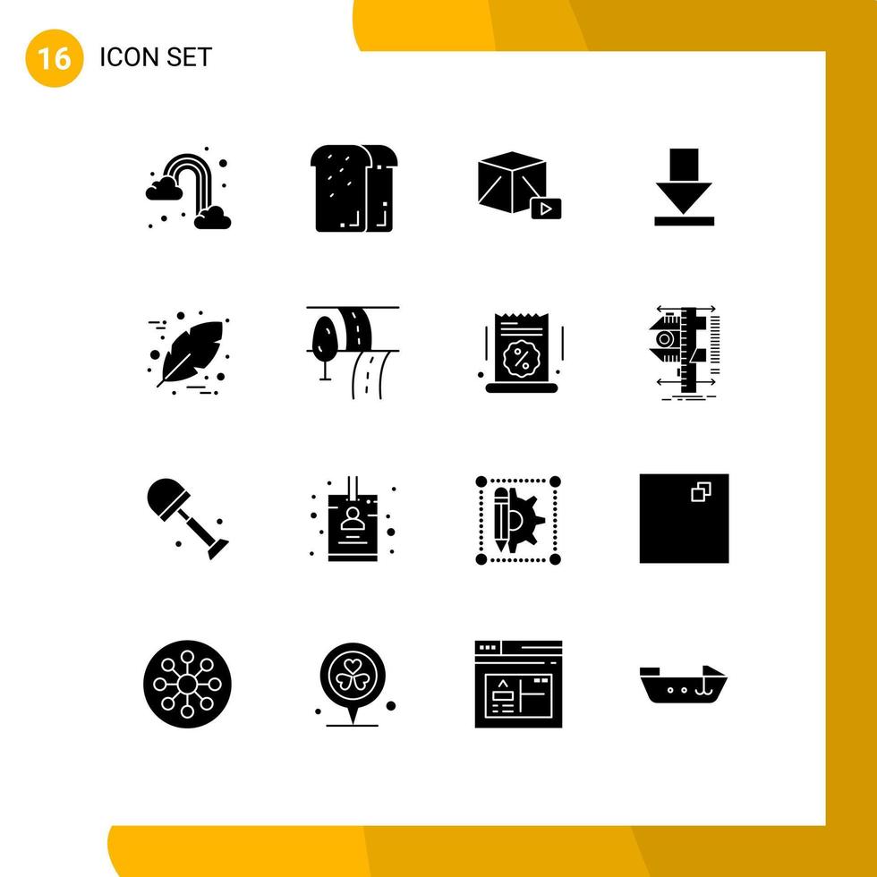 User Interface Pack of 16 Basic Solid Glyphs of leaf download loaf dawn box Editable Vector Design Elements
