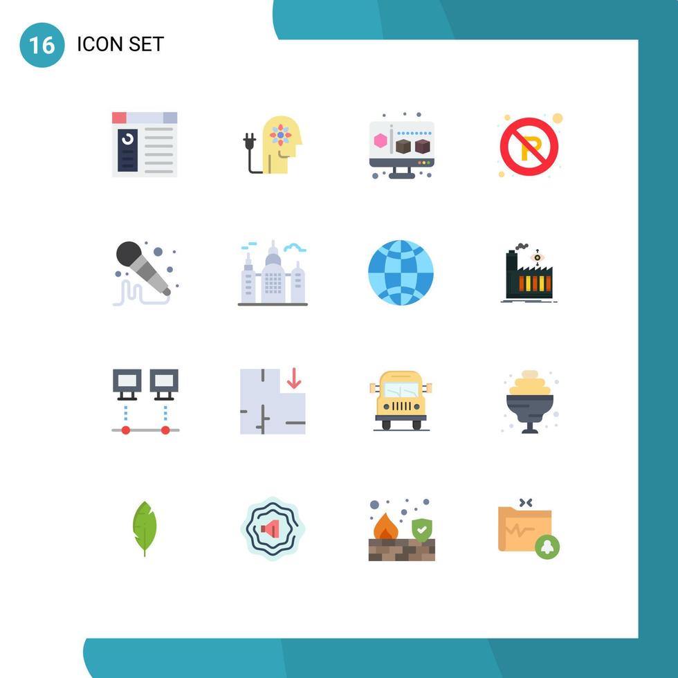 Pictogram Set of 16 Simple Flat Colors of microphone sign mind regulatory no Editable Pack of Creative Vector Design Elements