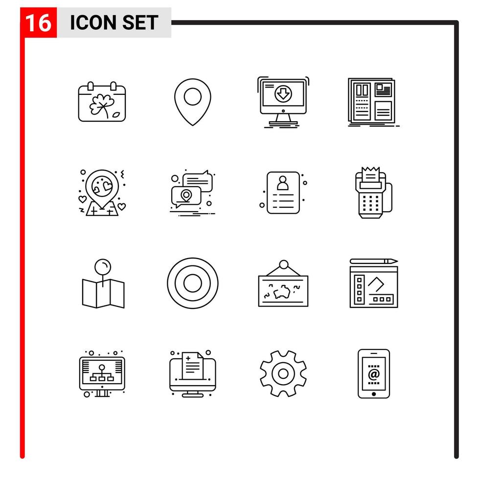 16 Universal Outlines Set for Web and Mobile Applications location layout content interface design Editable Vector Design Elements