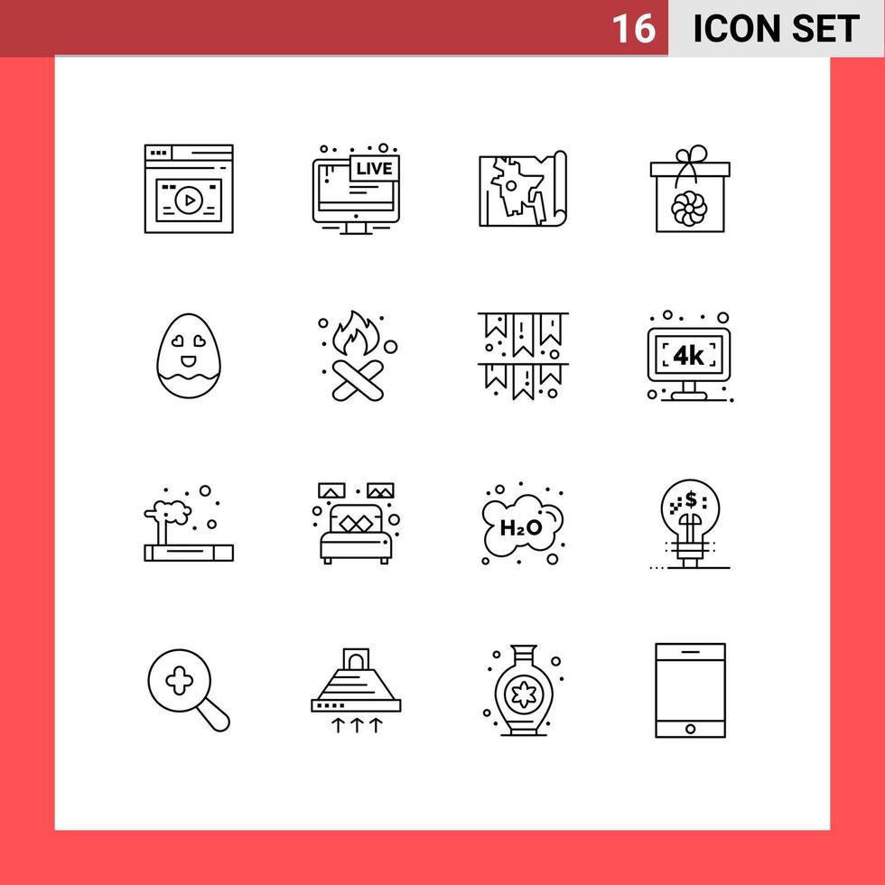 16 User Interface Outline Pack of modern Signs and Symbols of spring box live gift world Editable Vector Design Elements