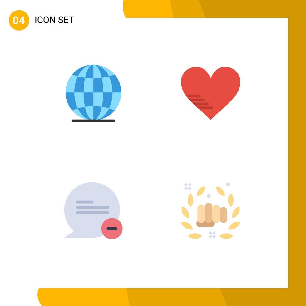 Set of 4 Vector Flat Icons on Grid for global less heart favorite boxing Editable Vector Design Elements