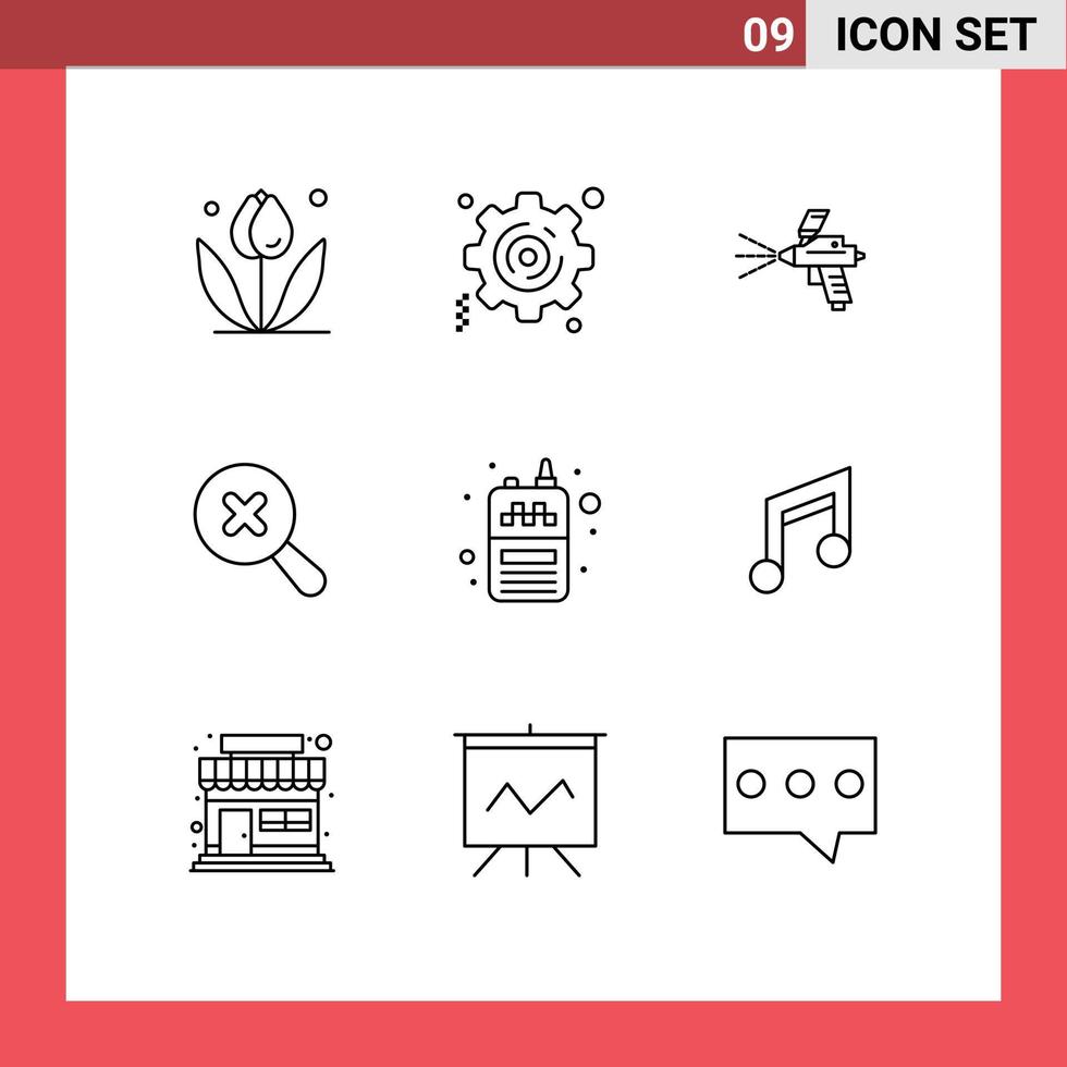 Editable Vector Line Pack of 9 Simple Outlines of wireless radio paint phone search Editable Vector Design Elements