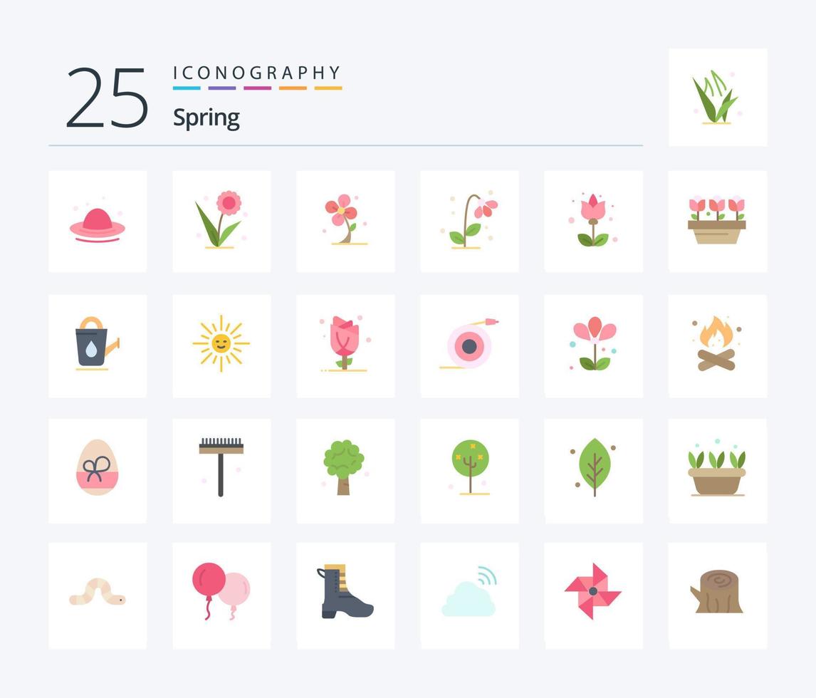 Spring 25 Flat Color icon pack including bath. plant. spring. growth. flower vector