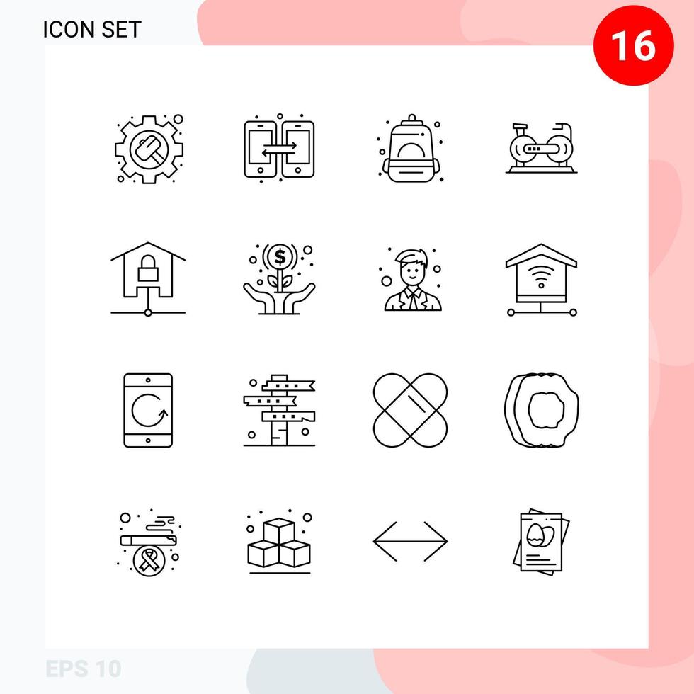 16 Outline concept for Websites Mobile and Apps devices bike backpack exercise bicycle Editable Vector Design Elements