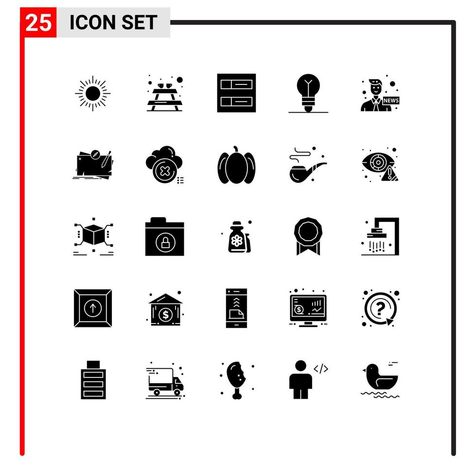 25 Thematic Vector Solid Glyphs and Editable Symbols of game media profiles communication wreath Editable Vector Design Elements